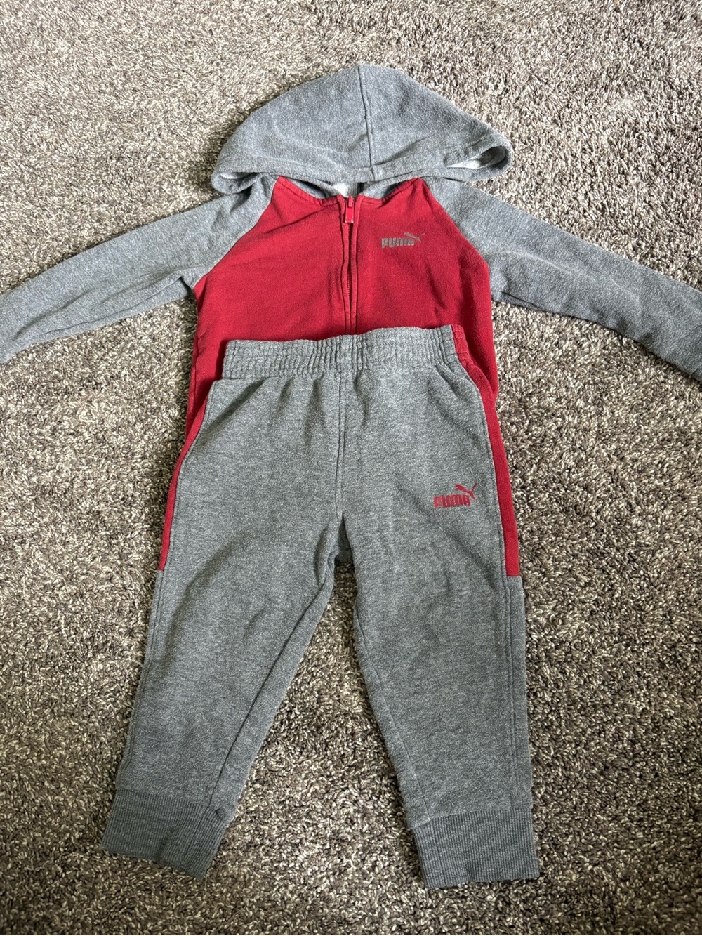 Puma Kids Gray and Red Hooded Jogger Set